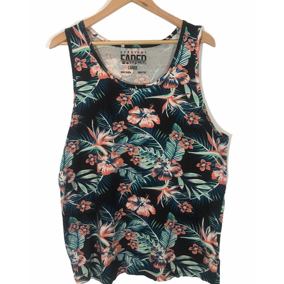 Straight Faded Floral Hawaiian Tank Top - Size L